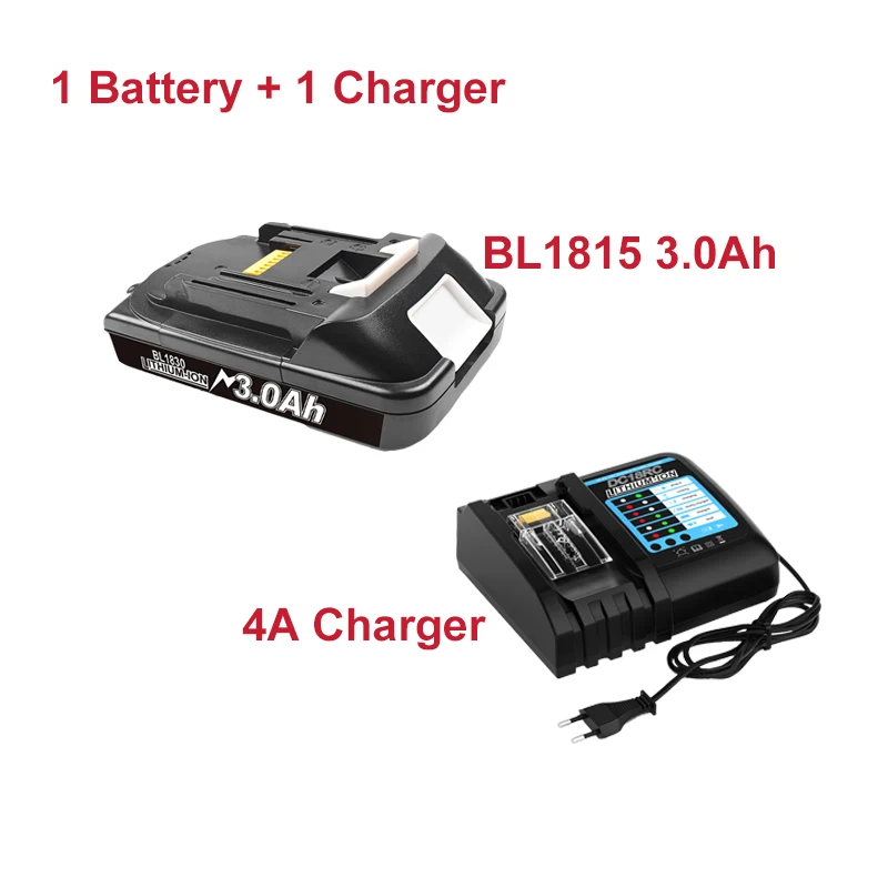Voor Makita BL1815 Batterij 18V 3.0Ah Batterij BL1815 BL1830 BL1840 BL1850 BL1860 Vervangende Batterij met BL1830 4A Lader DC18RC