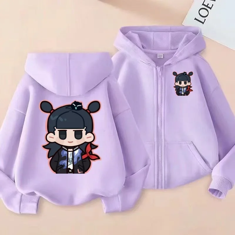 سويت شيرت بسحاب للأطفال Q-Version هوديي مطبوع عليه الرسوم المتحركة اللطيفة للرجال والنساء، قميص كاجوال لطيف #3