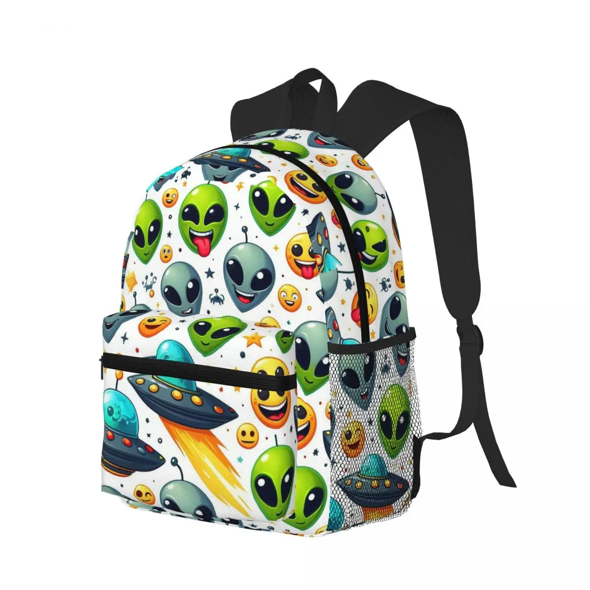 Green Alien And UFO Pattern Student Backpack School Bag Hiking Travel Daypack for Men Women Bookbag Shoulder Bags