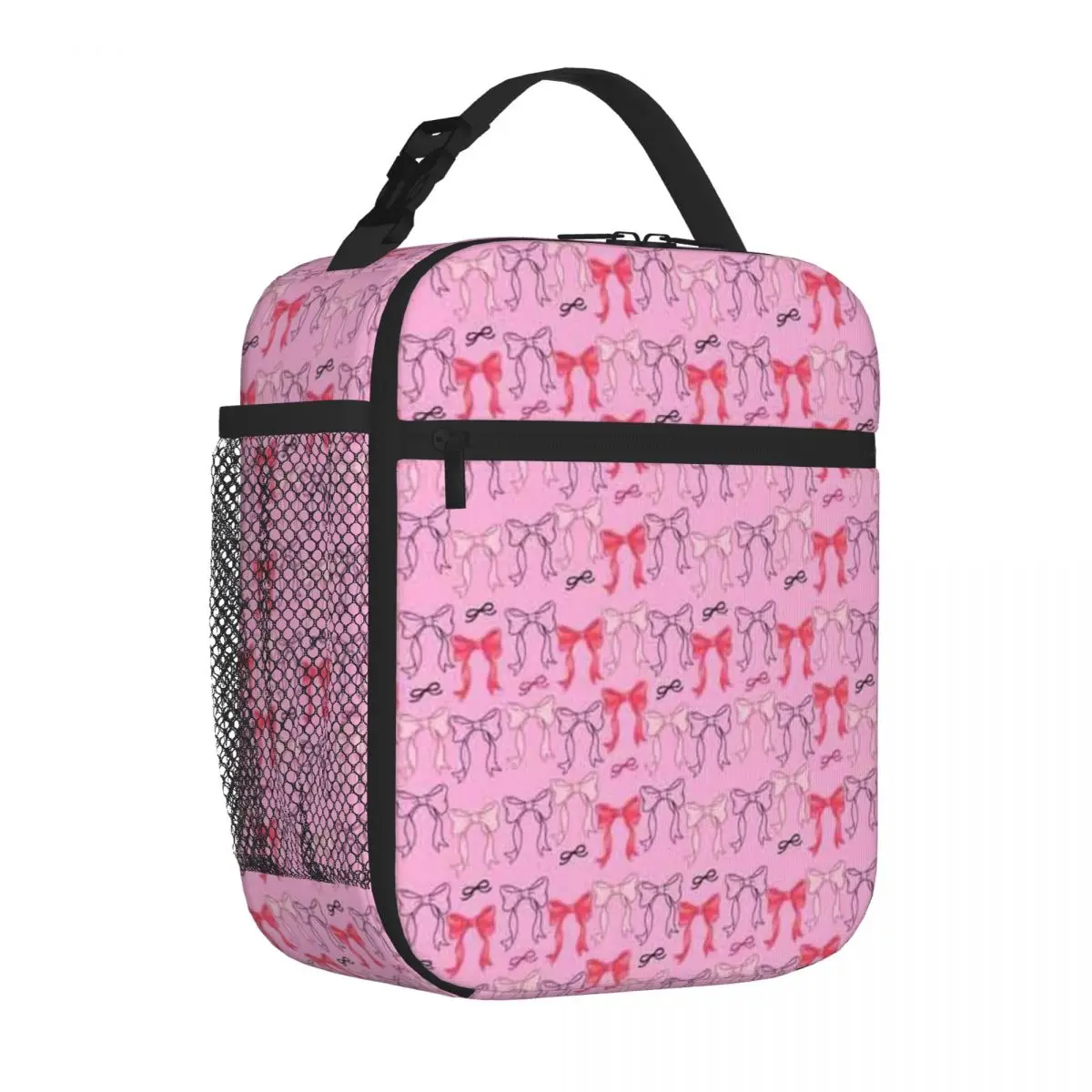 

Bestselling Pink Ribbon Bow Pattern Cute Design Canvas Texture Meal Prep Bag Short Journey Small Lunch Bag