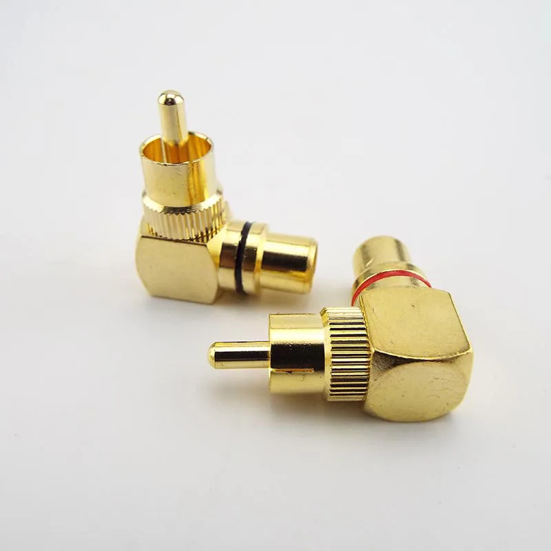 2 peças de latão banhado a ouro rca ângulo reto macho para fêmea conector adaptadores de tomada de 90 graus l tipo f para m conectores de áudio b4