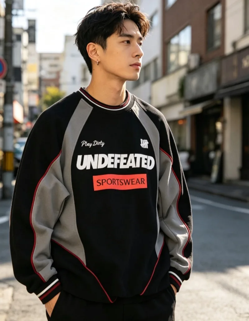 UNDEFEATED Hockey Element Crewneck Sweatshirt, Retro Unisex Casual Top