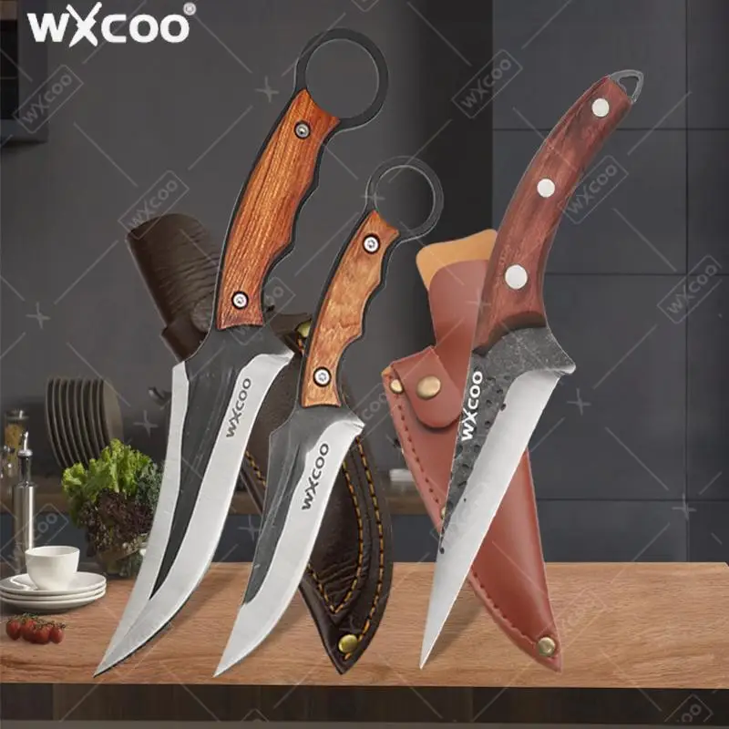 WXCOO Handgeschmiedetes Metzgermesser, Kochmesser aus Edelstahl, Küchenmesser mit vollem Zang, Fleischbeil zum Grillen