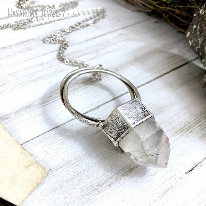

3Pcs Large Rutilated Quartz Necklace Big Crystal Pendant Bohemian Natural Jewelry