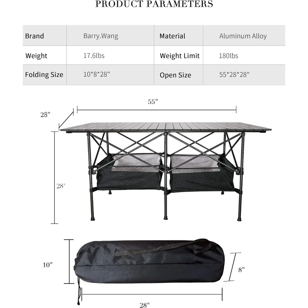 Picnic Table Aluminum, Easy Carry Folding Table with Storage Bag Heavy Duty RV, Foldable Camping Table