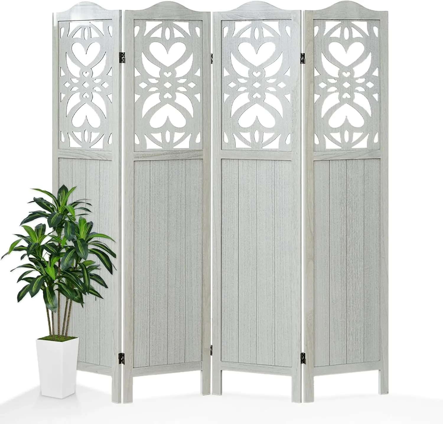 

4-Panel Room Divider, 5.6ft Tall Foldable Room Partition Wall & Privacy Screen, Freestanding Wood Carved Room Separator for Bedr