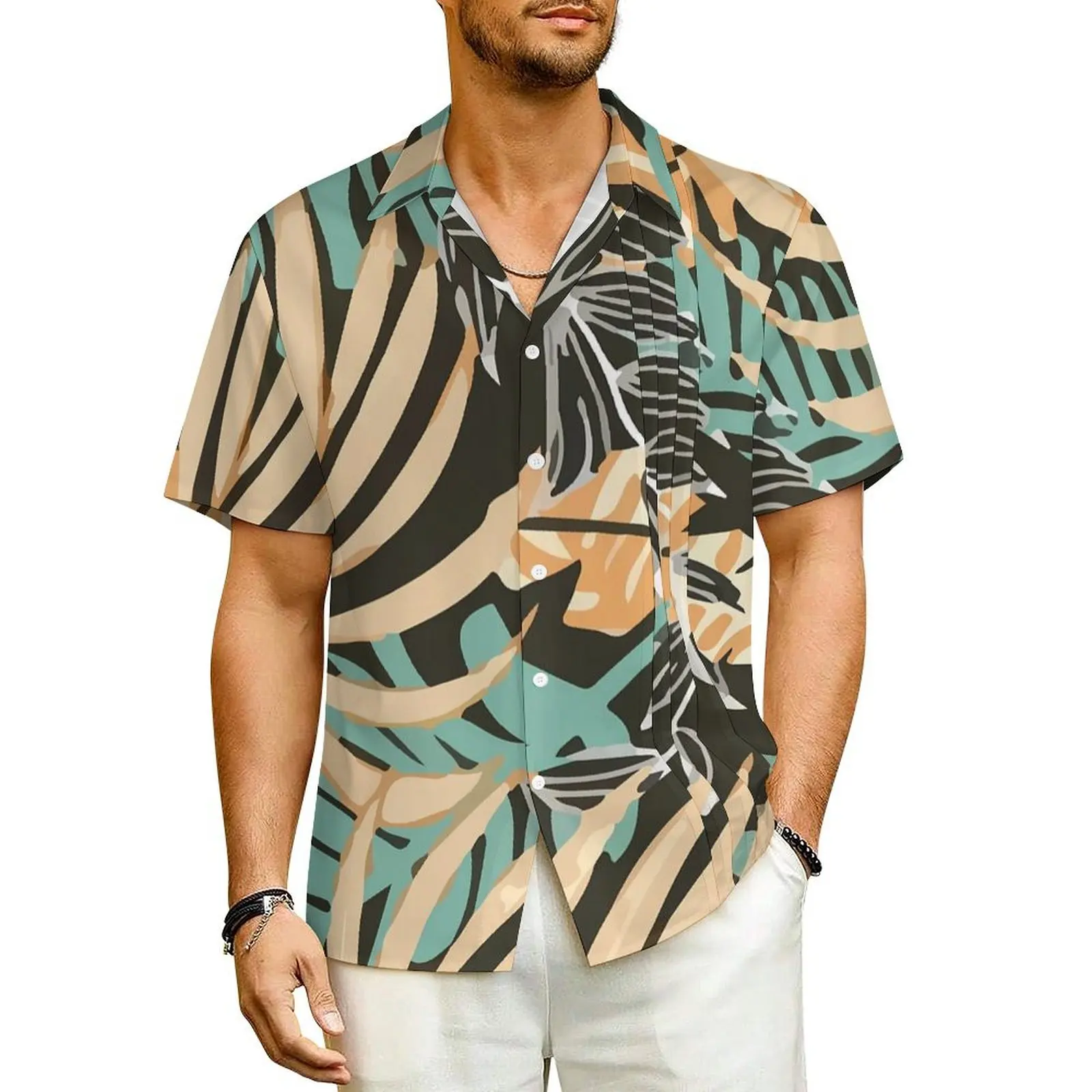 

Tropical Plants Print Beach Shirt Colorful Leaves Summer Casual Shirts Men Vintage Blouses Short Sleeves Y2K Fashion Clothes