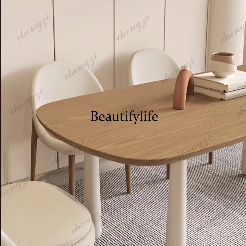 Z138 Wood Luxury White Dining Table Design Modern Wooden Living Room Dining Table Restaurant Oval Nordic Furniture