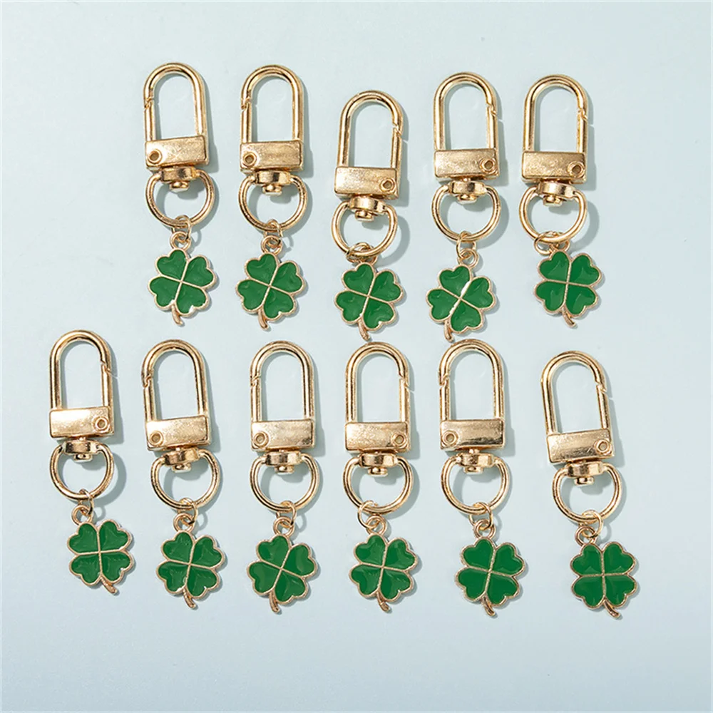 10 peças de chaveiros em forma de trevo verde, usados para acessórios de joias DIY, presentes para o Dia dos Namorados e Dia de São Patrício