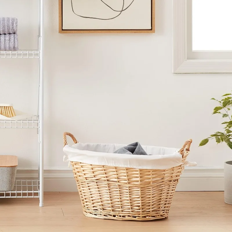 ML-5569 Willow Wicker Laundry Basket with Handles and Liner | Natural Brown