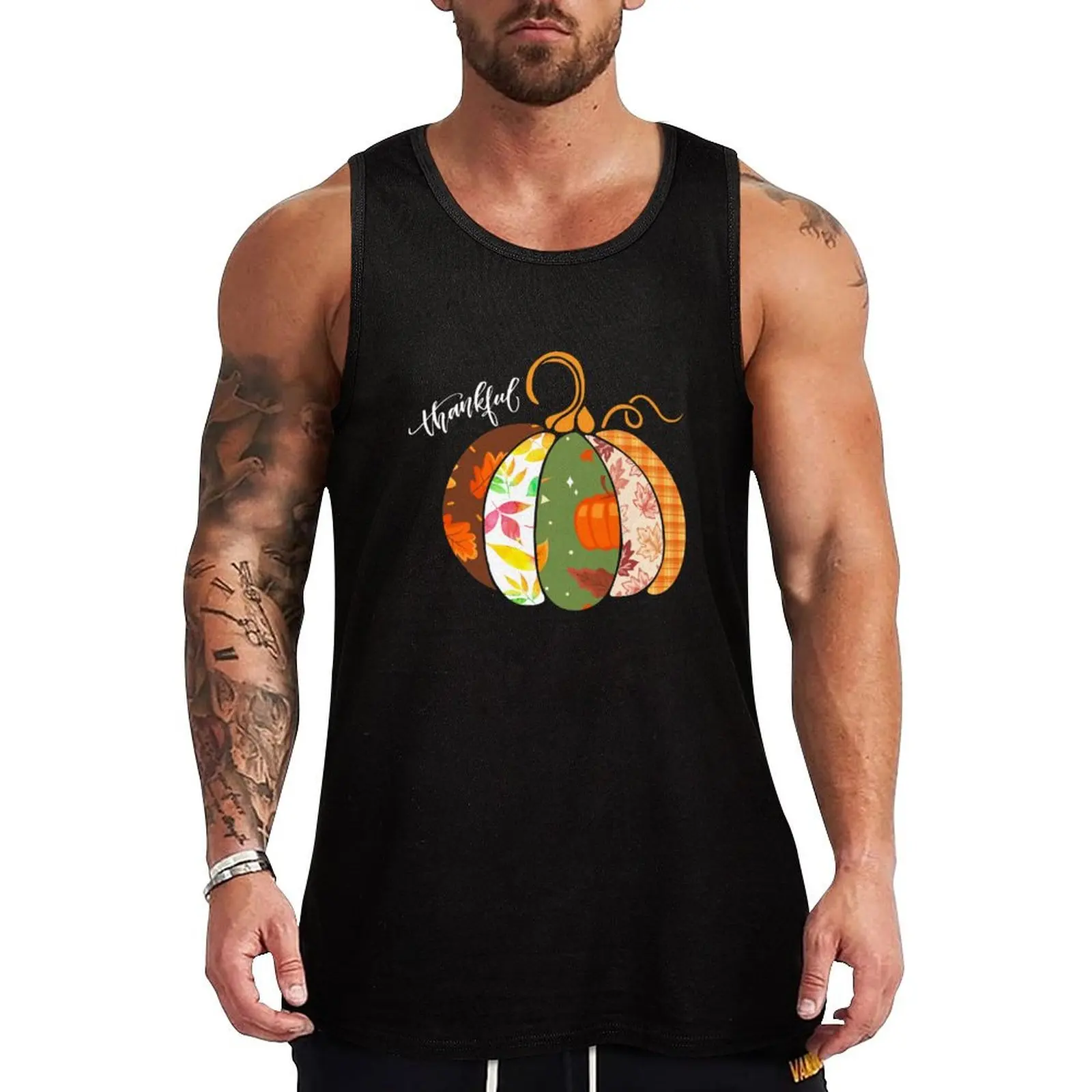 

Thankful, Thanksgiving Shirt, Pumpkin Fall & Autumn Shirt Tank Top Gym clothes gym t-shirts man