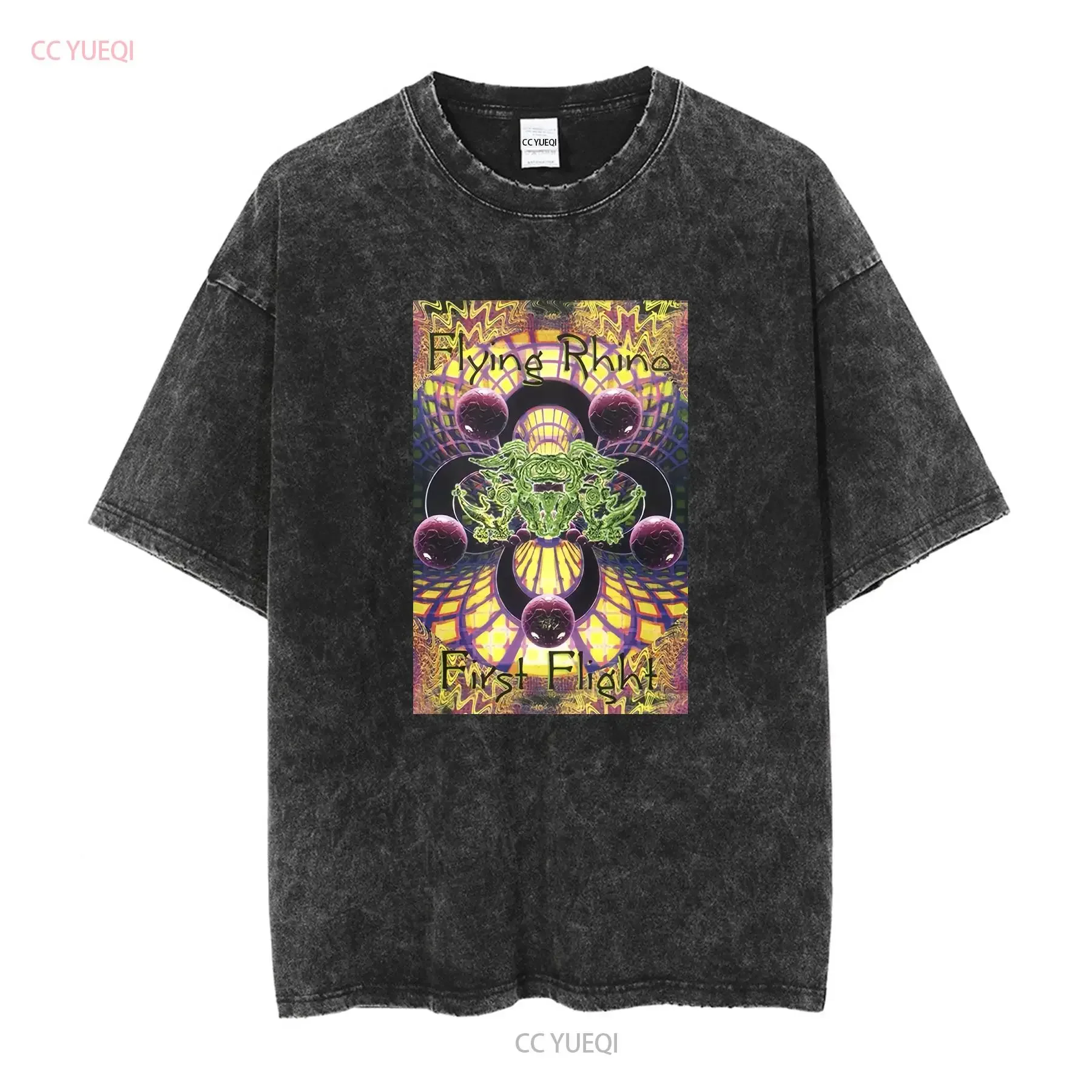 Mens T Shirt Cotton Psychedelic Trance Music Flying Rhino Records First Flight vintage Washed Stretched homme Soft graphic
