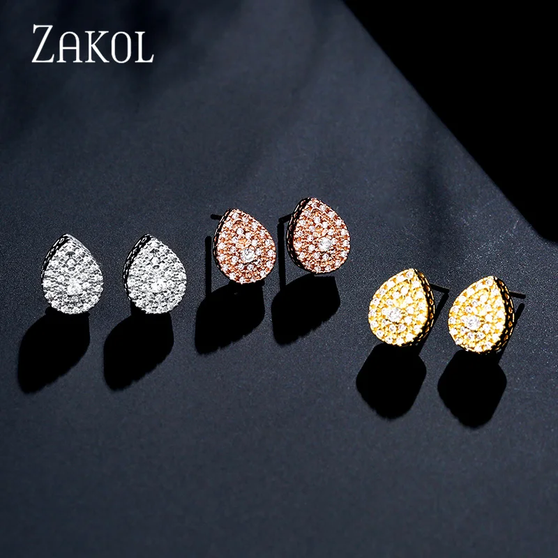 ZAKOL Simple Sliver Color Teardrop Cubic Zirconia Stud Earrings for Women Wedding Dinner Anniversary Jewelry EP2373