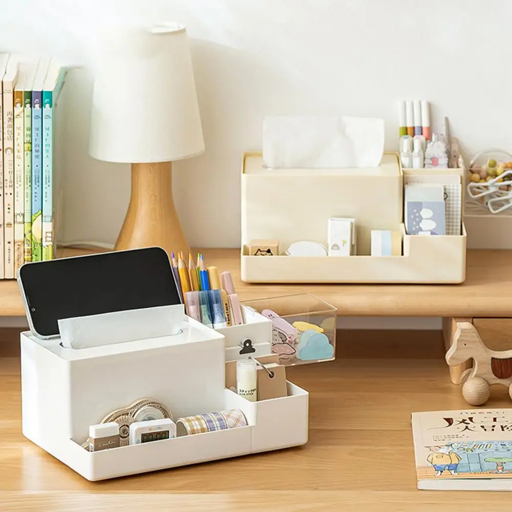 Pudełko z szufladą Prostokątne pudełko na chusteczki o pojemności Antypoślizgowa konstrukcja do dozownika Stojak na telefon komórkowy Wielofunkcyjny uchwyt do przechowywania