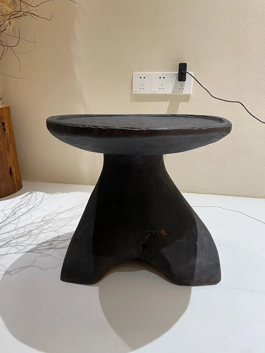 Black Solid Wood Decorative End Table Wabi-Sabi Retro Style Creative Furniture Living Room Pine Coffee Table Hotel Decoration