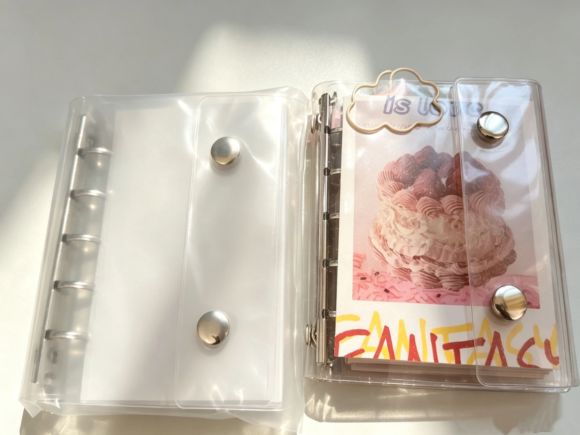 M5 5Holes Glitter Pink Black Transparent Binder Loose Cover Journal Sketchbook Accessories Diary Office Supplies