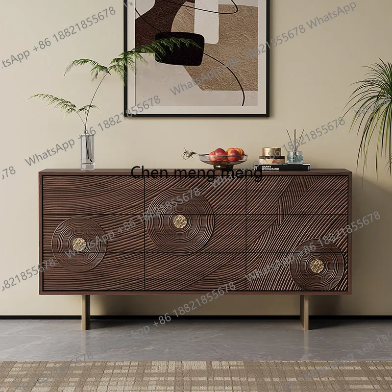 

Medieval solid wood carved chest cabinet designer bedroom wall storage cabinet Italian light luxury walnut door cabinet