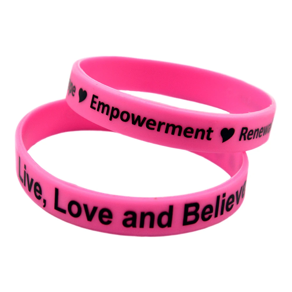 1 قطعة/3 قطعة مطبوعة الحب وأصدق الدعم تحفيزي سوار معصم من السيليكون الإسورة الطبية الوردي