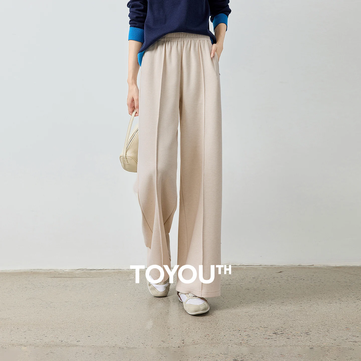 TOYOUTH Women's High Waist Wide Leg Pants 2026 Autumn New Soft Velour Fabric Slimming Draped Trousers with Side Seam Detail