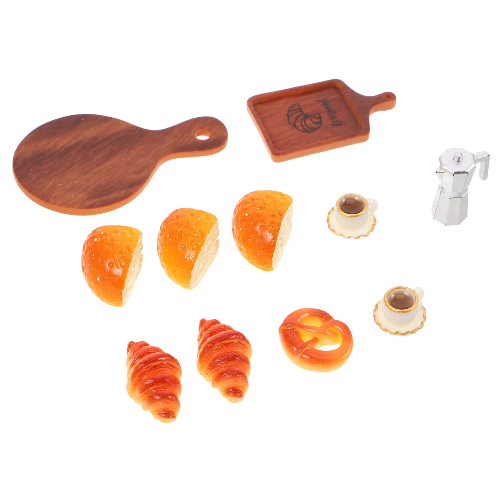 

1Set Miniature Breakfast Resin Bread Coffee Accessories Realistic Fake Food Pretend Play Bakery Decoration Scene