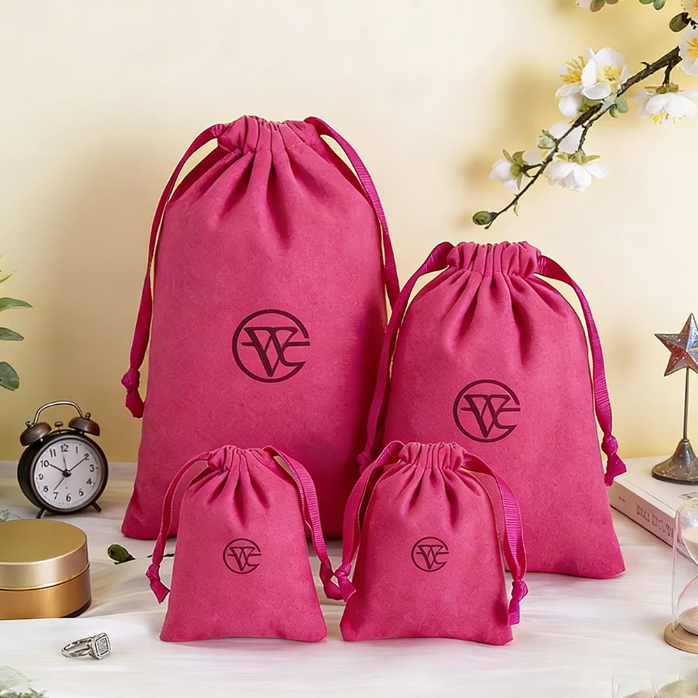 

50/100Pcs Luxury Suede Microfiber Jewelry Packaging Bag Custom Logo Drawstring Pouch For Earrings Oil Bracelet Watch Storage Bag