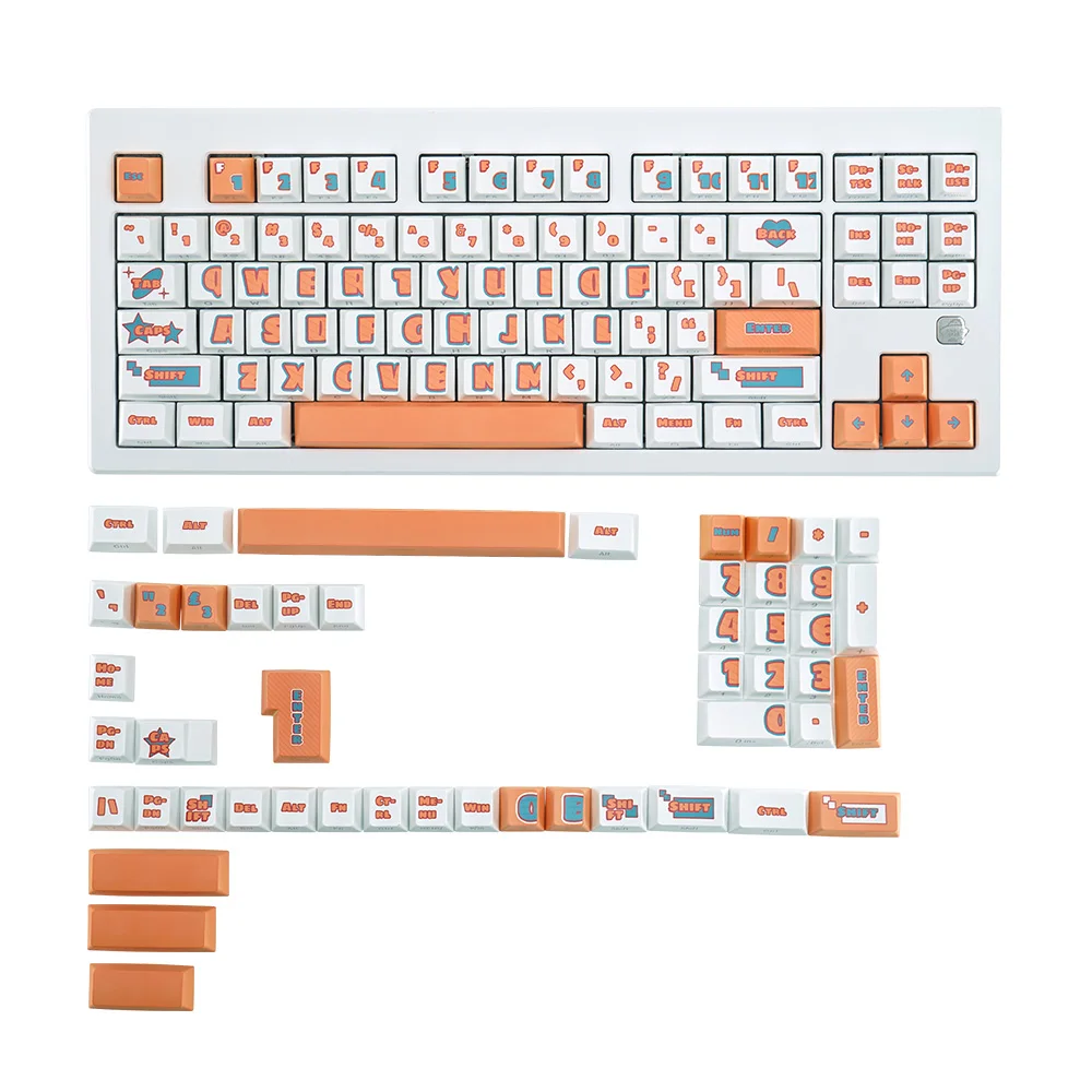 Cherry height side engraved translucent keycaps heat sublimated large font  retro style, suitable for mechanical keyboards