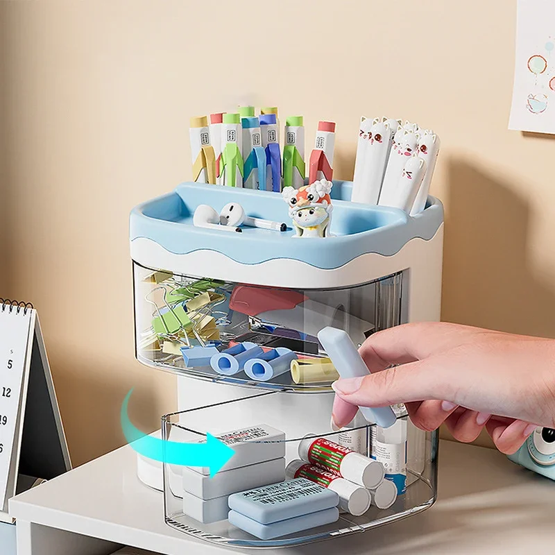 

Pen Holder for Desk, 45 Rotating Pencil Holder, Cup Holder for Desk Office, Desk Organizers and Accessories in Pink