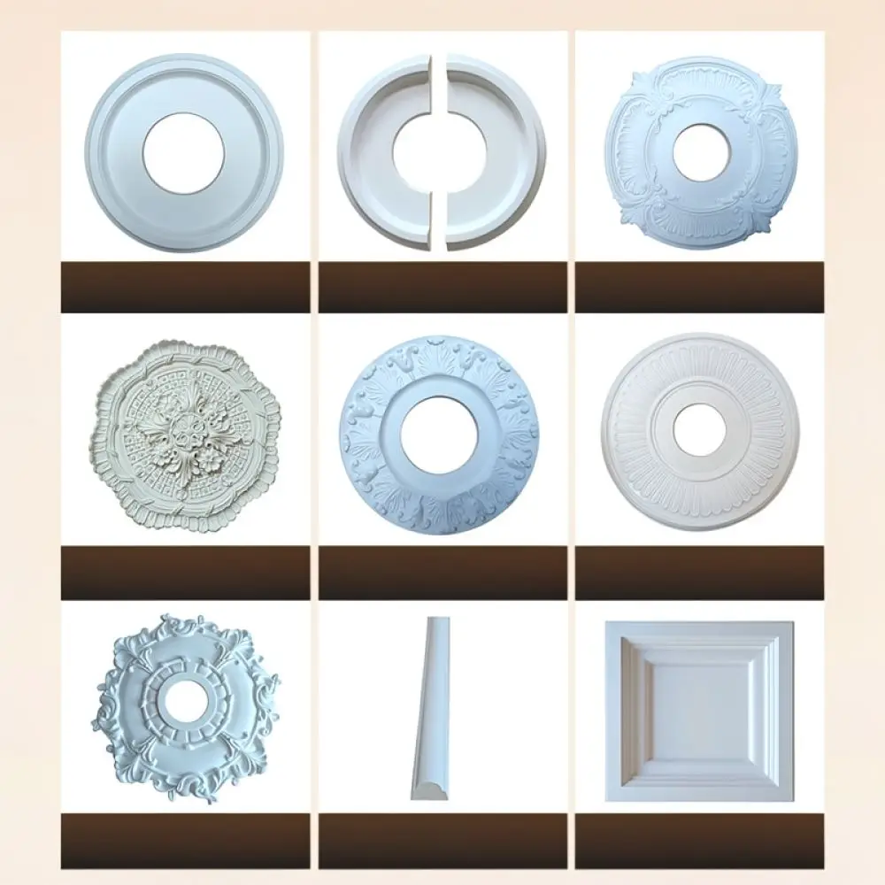 Decorative PU Ceiling Medallion For Chandelier Base Round Gold Painted Ornament Modern Minimalist Interior Design Style