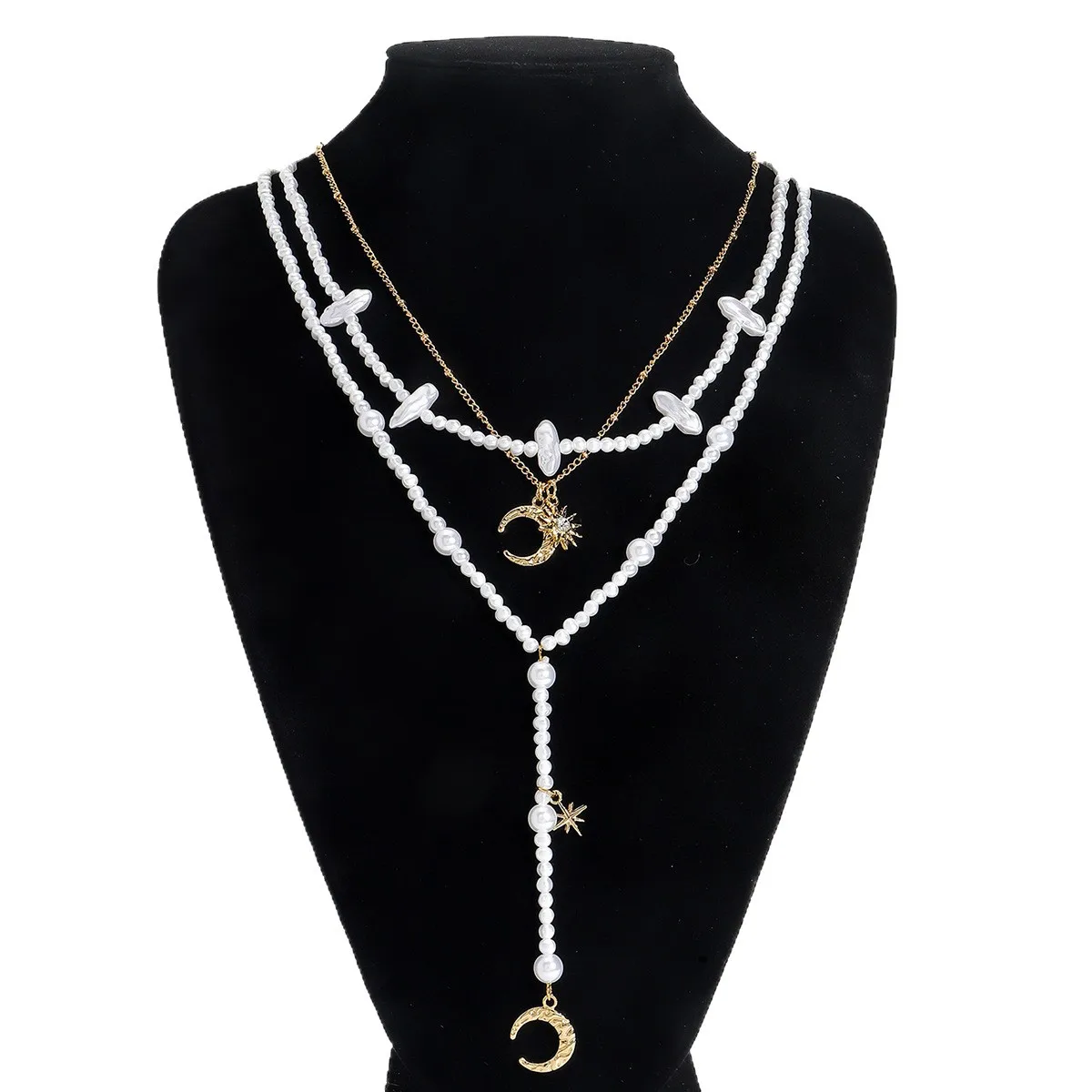 2026 Multi-layer Imitation Pearls Moon And Star Pendant Necklaces for Women Elegant Banquet Party Jewelry Gifts