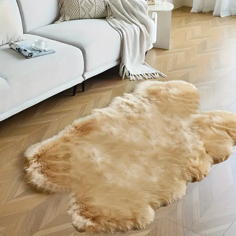 Luxuriöse Cremefarbene Kunstfell-Matte - Ultra-Weiche Plüsch-Schaffell-Matte Maschinenwaschbar Unregelmäßige Form Perfekt für Schlafzimmer – Detail 2