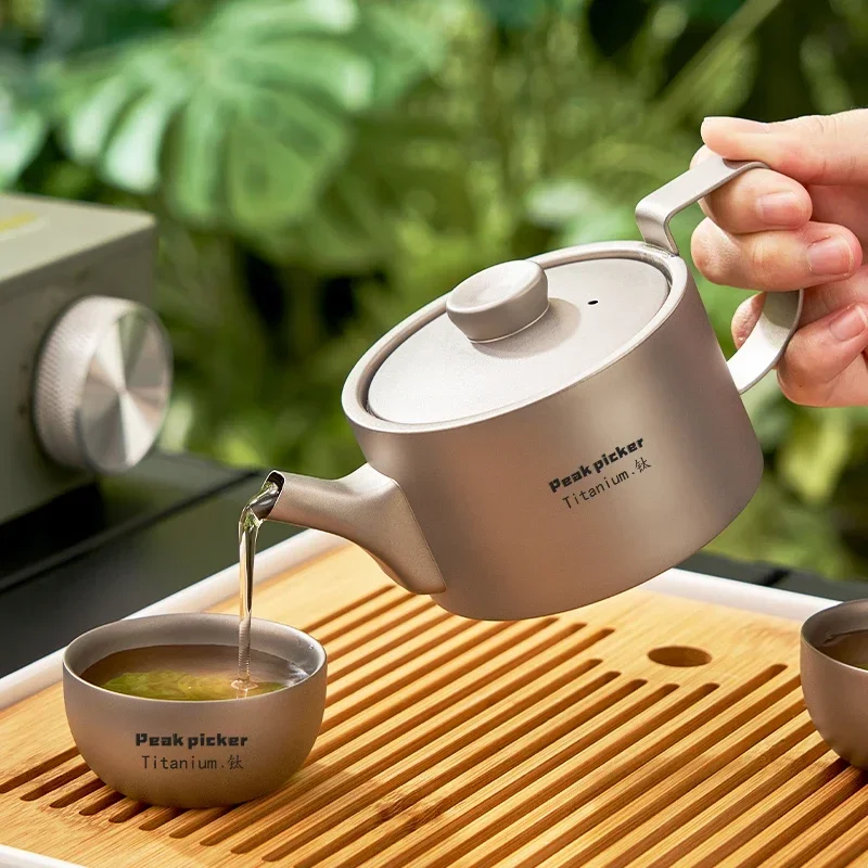 Pure titanium tea pot set with filter 550ml Heat resisting make tea infuser Outdoor portable tea kettle Chinese Kung fu teapot