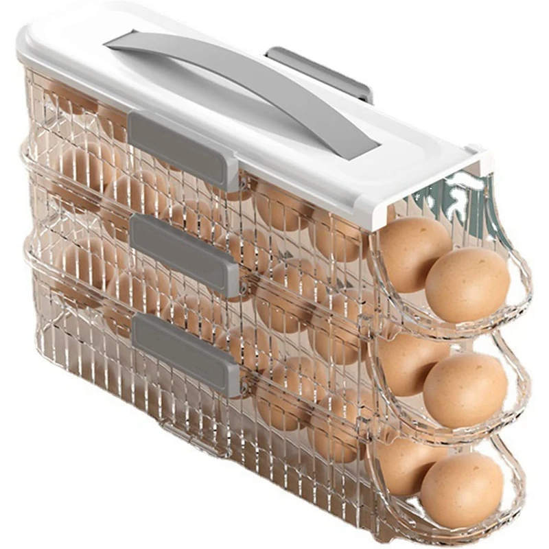 1-teiliger Eierhalter für Kühlschrank, automatisch rollender Eier-Organizer, transparenter Kunststoff-Kühlschrank-Ei-Aufbewahrungsbehälter, hält 21 Eier
