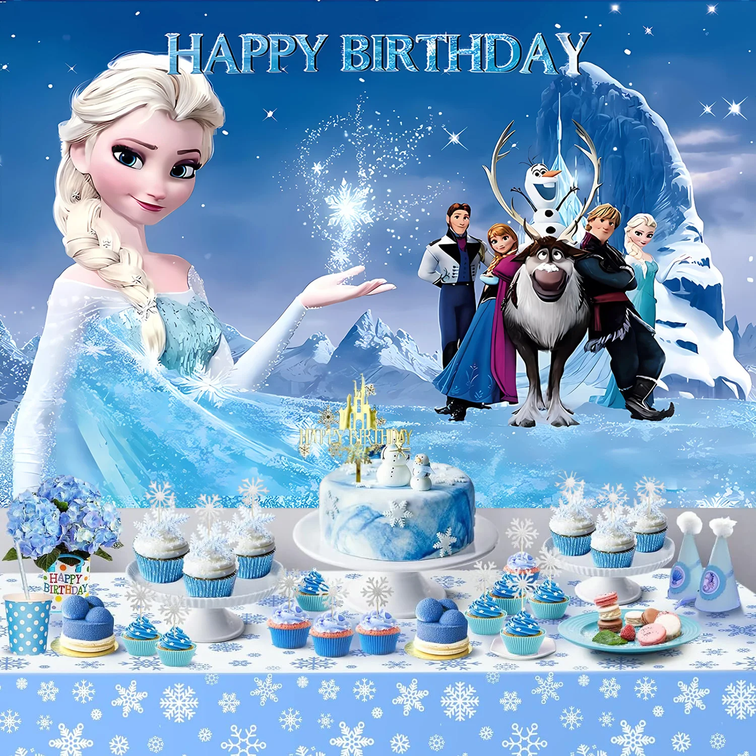 Disney Winter Ice Frozen Snowflake Castle Backdrop Elsa Anna Snow Queen Princess Girls Birthday Party Decor Photo Background