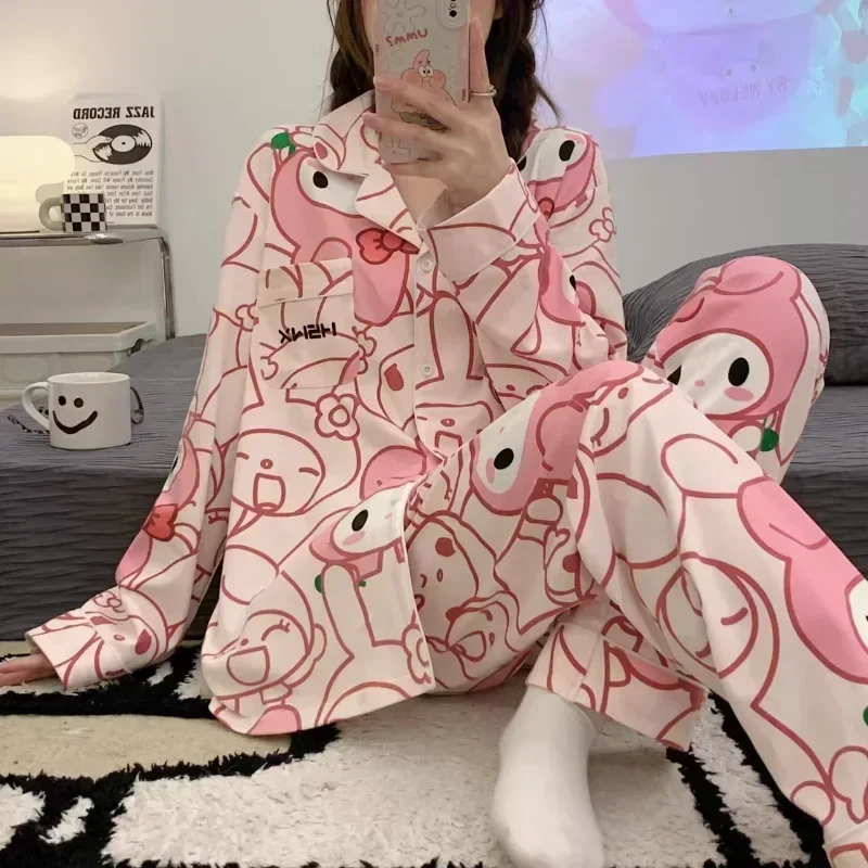 Sanrio jade cinnamon dog autumn pajamas new cotton comfortable two-piece set women\'s pajamas silk pajamas women\'s loungewear