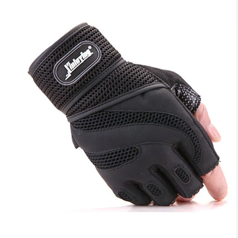 Men Body Building Brand Fitness Gloves Equipment Weight lifting Luvas Non-slip breathable Long Wrist Wrap Black Brown Mittens