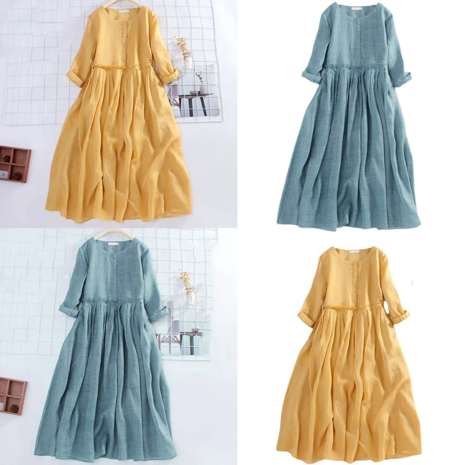 Summer New Japan Style Solid Color Cotton Linen Dress Women Long Sleeve Vestidos De Fiesta Loose Casual Oversized Robe Femme