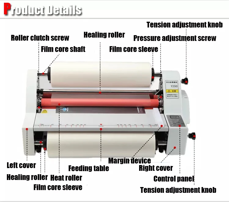 V-350 شاشة ديجيتال A3 حجم آلة الترقق أحادية ومزدوجة الجوانب 4 بكرات آلة تغليف ساخنة وباردة لفيلم BOPP PTE #3