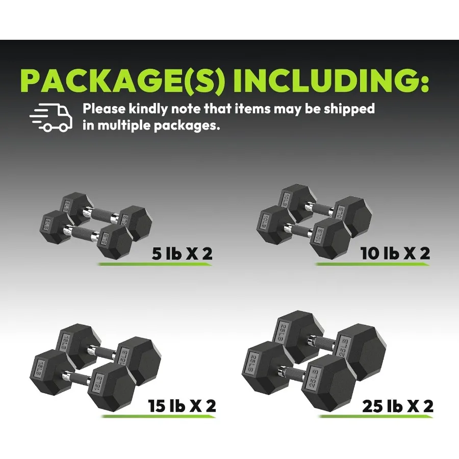 مجموعة دمبل سداسية 105-180 رطل، دمبل لياقة بدنية مطاطية مغلفة للمنزل وصالة الألعاب الرياضية، تصميم مقبض غير قابل للانزلاق لآمن ومريح