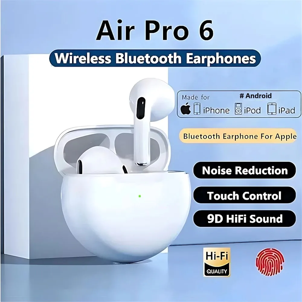 PRO6 TWS Wireless Bluetooth Headset 5.3 Headphone Mini Earphone Noise Cancelling Earbud With Mic Charging Box For All Smartphone