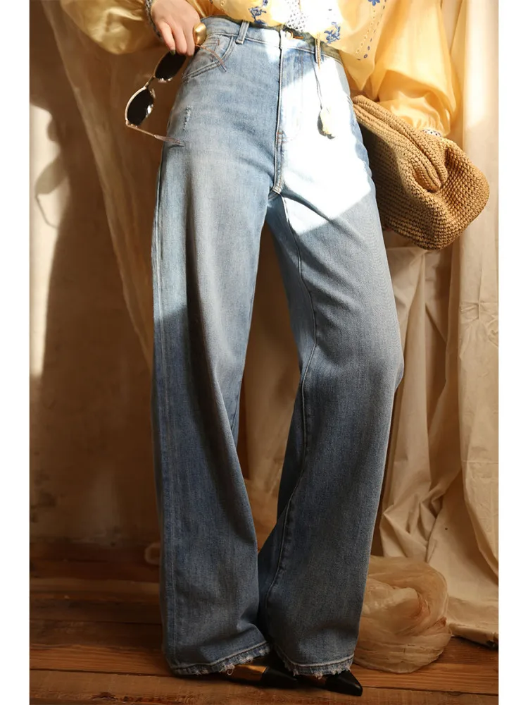 

Джинсы женские с высокой талией, прямые, синие, повседневные, Dangdang Somes Eternal Blues, новинка 2025, длиной в пол, на молнии