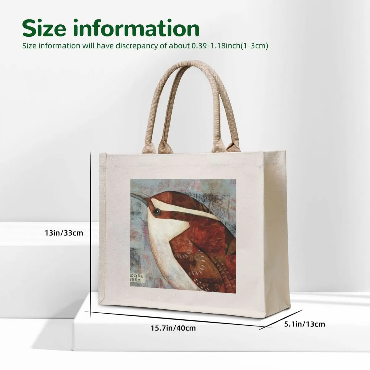 Carolina Wren close up on hand printed papers Tote Bag reusable shopping bag tote bag women Women's handbag