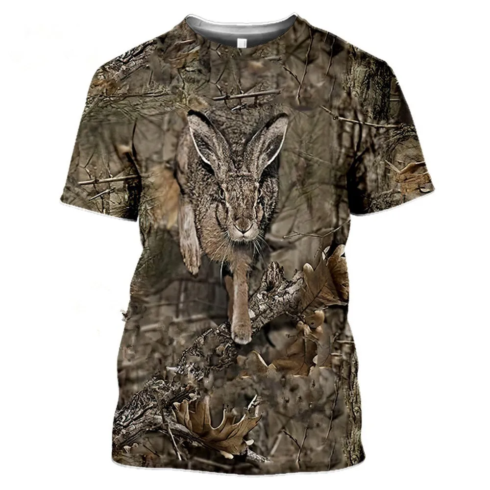 Camouflage Hunting Animal Rabbit Men\'s Summer Casual Oversized 3d T-shirt Street Fashion Short Sleeve Pullover Camouflage Tshirt