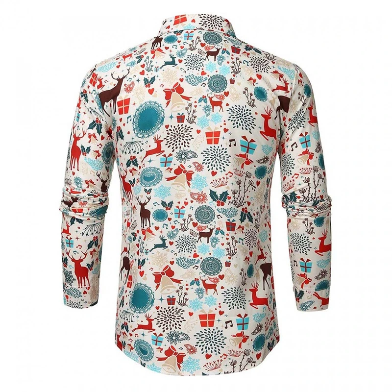 New Snowflake Hawaiian Reindeer Shirt Men Fashion Shirts Snowman Pattern Long Sleeve Shirt Christmas Gift 6XL Designer Design