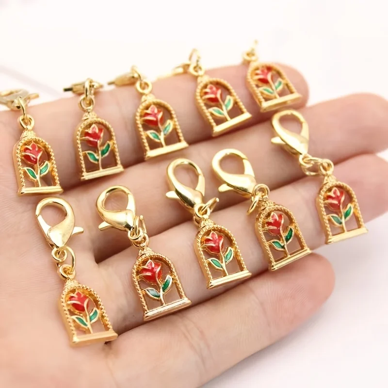 18/10 Piece Set of Fashionable Rose Flower Pendant Keychains, Cute Bag Charms for Women, Stylish Accessories, Elegant and Charming Women's Key Chains, High-Quality Decorative Keychains, Suitable for Trendy Women's Bag