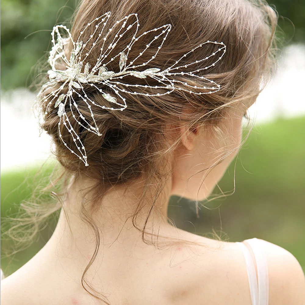 Vrouwen Haar Clips Modieuze Blad Ontwerp Decoratieve Steentjes Bruiloft Haar Pin Gast Bruiloft Haar Ornament Bruid Hoofdtooi