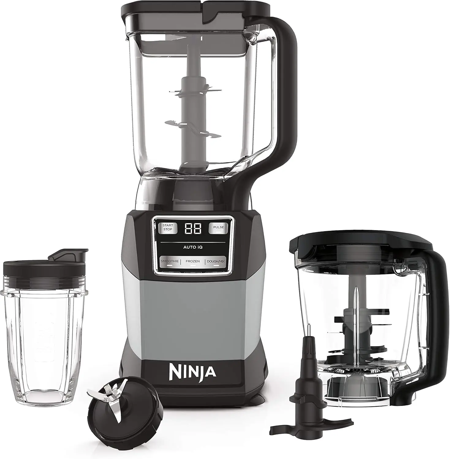 Ninja-Sistema de cocina compacto AMZ493BRN, 1200W, 72-oz.* jarra licuadora, 40 oz. Tazón procesador, 18 oz Taza de un solo servicio, color gris