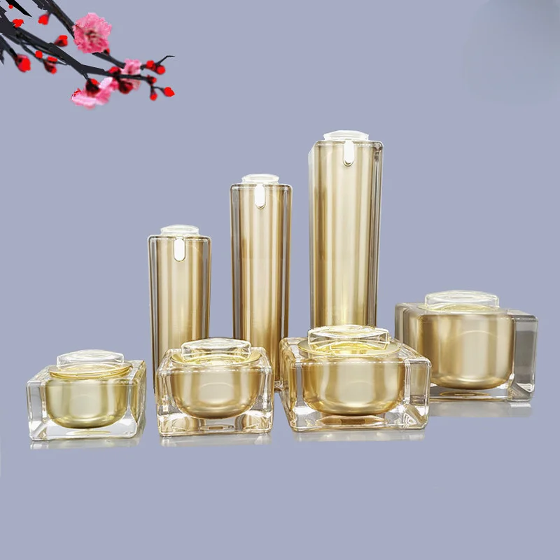 Empty Refillable Pump Bottle Square 30/50/100ml Gold Black White Acrylic Cosmetic Bottle Cream Lotion Jar Pump Bottle Travel