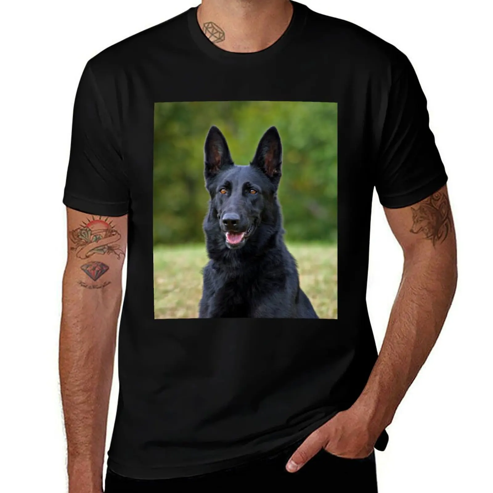 Black German Shepherd T-Shirt Basic Regular Fit Casual T-Shirt