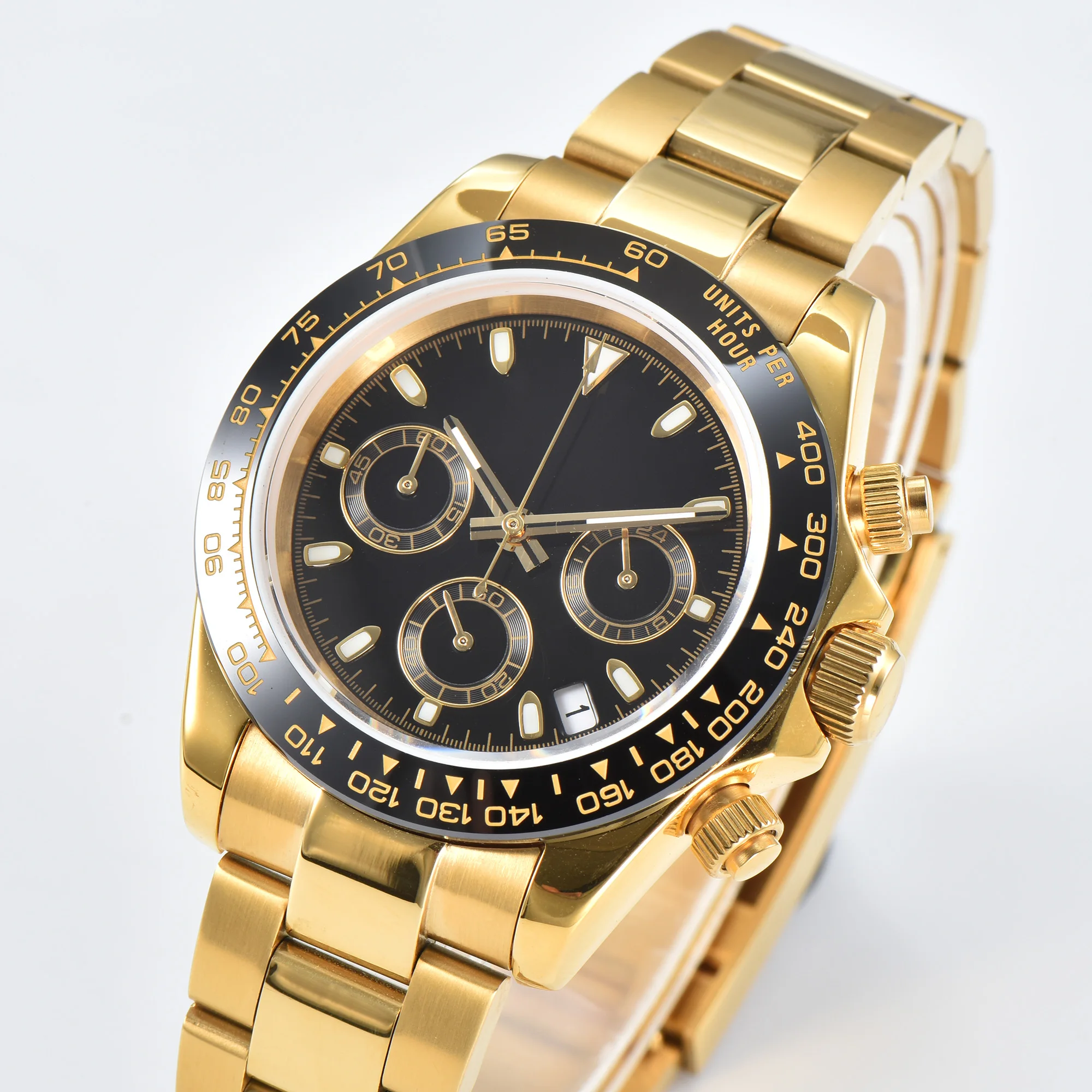 40mm stainless steel men's quartz watch VK63 movement waterproof multi-functional date luminous display sapphire glass watch