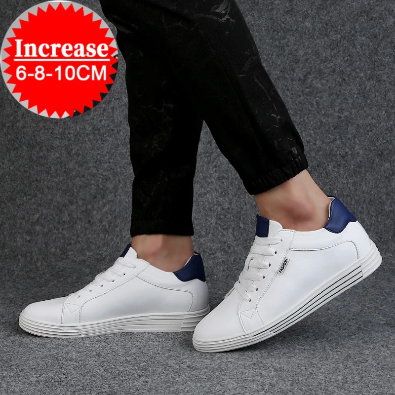 

Men's Invisible Height Increasing Elevator Shoes -White Premium Leather Leather Lace-up Fashion Sneakers 6CM 8CM 10CM Taller